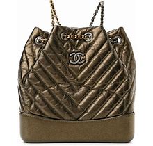 CHANEL Metallic Aged Calfskin Chevron Quilted Small Gabrielle Backpack Gold