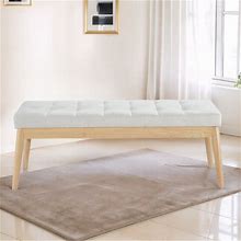 Bench For Bedroom, 42.5 Inch Modern Ottoman End Of Bed Linen Upholstered Tufted Bench With Solid Wood Leg(Off White)