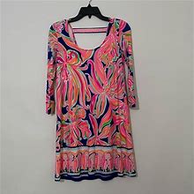 Lilly Pulitzer Dresses | Lilly Pulitzer Emma Knit Dress Size Xxs Jersey Dress 3/4 Length Sleeves Colorful | Color: Orange/Pink | Size: Xxs