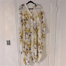 Vikik Dresses | Sheer Boho Floral Button Up Dress Size | Color: White/Yellow | Size: One Size