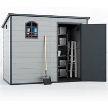Storage Shed 8.1X4.7 Ft, Lean To Resin Shed, Storage Sheds Outdoor With Floor, Outdoor Sheds Garden Tools Bike Shed, Garden Sheds & Outdoor Storage