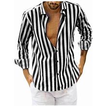 Honhuzh Mens Shirts Clearance,Men Fashio Vertical Striped Slim Fit Long Sleeve Casual Button Down Dress Shirts