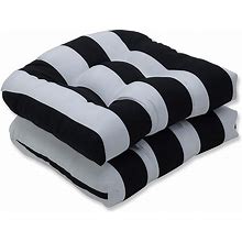 Pillow Perfect Outdoor Cabana Stripe Wicker Seat Cushion Set - Black