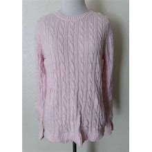 CROFT & BARROW SWEATER PINK CABLE KNIT CREW NECK 100% COTTON BUTTON ACCENTS MED