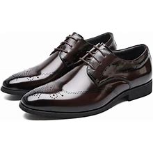 Elegant Brogue Shoes For Men Lace Up Point Toe Oxfords Formal Style Leather Shoes For Wedding Party Social Office Business Shoes Brown / 46