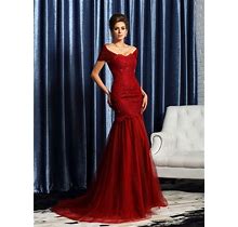 Red Mother Of The Bride Dress Satin Off-The-Shoulder Mermaid Long 2024
