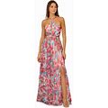 Adrianna By Adrianna Papell Women's Foiled Chiffon Maxi Dress - Pink Multi - Size 12m