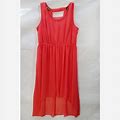 Speed Control New York Dresses | Speed Control Sheer Coral Hi-Lo Chiffon Dress | Color: Red | Size: 2X