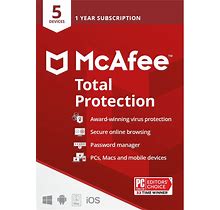 Mcafee Total Protection | 5 Device | Antivirus Internet Security Software | VPN, Password Manager, Dark Web Monitoring | 1 Year Subscription | Key