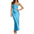 Ladies Casual Dresses Summer Satin Strapless Dress Backless Bodycon Wedding Party Maxi Dresses