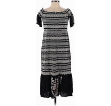 Rachel Zoe Casual Dress - High/Low Cold Shoulder Short Sleeve: Black Chevron/Herringbone Dresses - Women's Size Small