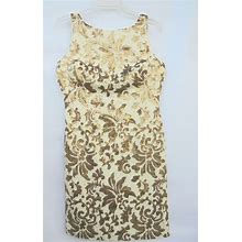 Lauren Ralph Lauren Ivory Gold Lace Sequined Sleeveless Sheath Dress