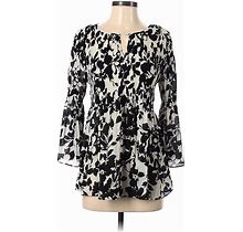 Floral & Ivy Long Sleeve Blouse: Black Tops - Women's Size Small