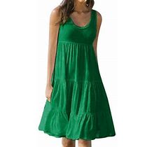 Yubnlvae Dresses For Womens Holiday Summer Solid Sleeveless Party Beach Dress - Green Xl