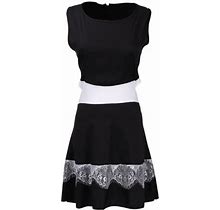 Douhoow Summer Women Dress OL Lady Sleeveless O-Neck Lace Patchwork Casual Slim Fit Mini Dress