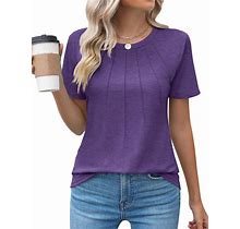 WSINK Womens Fashion Blouses Casual Crew Neck Pleated Tops Clothes