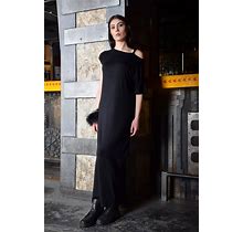 Black Maxi Dress, Loose Dress, Maxi Dress, Long Dress, Bare Shoulder Dress, Asymmetric Dress, Plus Size Dress,Black Dress Woman - UM-079-VL