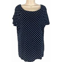 Women's Db Dress Barn Plus Sz 1X Navy Blue W/White Polka Dots Short