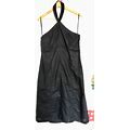 90S Black Halter Neck Dress / Linen Halter Neck Dress / Size M / UK 14