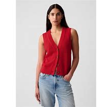 Women's Linen-Blend Sweater Vest By Gap Slipper Red Size XL