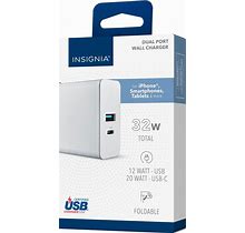 Insignia - 32W Dual Port Wall Charger For Smartphones, Tablets & More