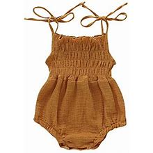 ITFABS Baby Girl Cotton Romper Bodysuit Clothes Ruffles Backless Solid Romper Jumpsuit One-Piece Sunsuit Summer Outfit (Orange, 12-18 Months)