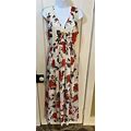 Simple Flavor Long Womens Floral Dress V Neck Buttons Roses Ivory Size L READ