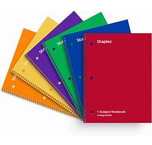 Staples 1-Subject Notebooks 8" X 10.5" College Ruled 70 Sheets Assorted Colors 6/Pack (Tr58376)