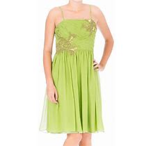 Sue Wong Lime Green Chiffon Gold Beaded Fit & Flare Party Dress 6