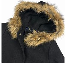 J. Crew Women's Nello Gori Stadium Cloth Fur Hood Long Jacket Black