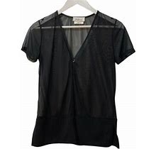 Agb Dress Womens Sheer Short Sleeve V-Neck Single Button Blouse Size