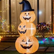 Glitzhome 8ft Halloween Lighted Inflatable Stacked Jack-O-Lantern Pumpkins Decor - Orange/Black