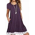 Women Summer Dress With Pocket Casual Loose Flowy Swing Shift Dresses With Lace Hem