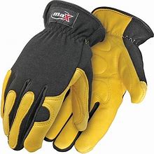 Galeton 9100819-L Max Comfort Slip-On Deerskin Palm Utility Work Gloves With Padded Palms, Large, Yellow/Black