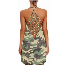 Follure Clothing Sexy Net Backless Tank Tops For Women,Ladies Camouflage Leopard Printed Sleeveless Dresses Cross Vest T-Shirt Camisole Blouse Knee Le