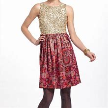 Anthropologie Dresses | Anthropologie Sequined Jacquard Dress | Color: Gold/Red | Size: M