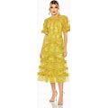 Mac Duggal Women's Floral Flutter Sleeve Mesh Print Dress - Yellow Multi