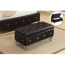 Kings Brand Furniture - Tufted Design Black Upholstered Storage Bench Ottoman