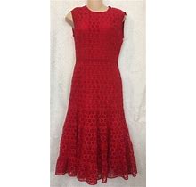 Giambattista Valli Dress Red Sleeve Less Embroidered Size 2Size 38 Xs