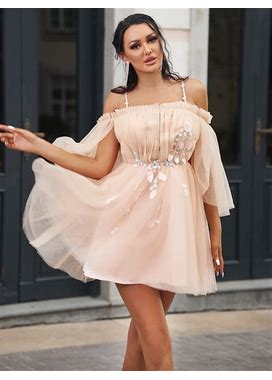 2022 Homecoming Dresses A-Line Short Pink Tulle Beading Spaghetti Straps