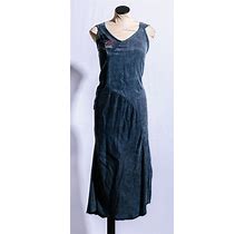Women's Scallops Blue 100% Rayon Floral Dragonfly Sleeveless Maxi Dress Sz 1