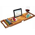 LXING Wine Rack Wall Mounted Premium Bamboo Bath Tray Rack Gorgeous Extendable Bathtub Caddy With Wine Glass Holder And iPad Holder/Book Rest 75-109C