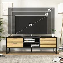 Topcobe Horizontal Striped Tv Stand Entertainment Center With Adjustable Shelves Cabinet 2 Drawers Tv Console Media Console Wire Holes For Living Room
