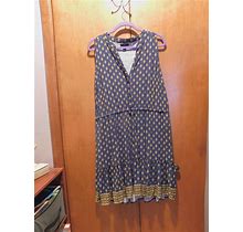 Pre-Owned Gap Summer Dress Pleaded Navy Blue & Gold Yellow Size Large