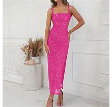 Women's Solid Sequin Dress Strap Sleeveless Backless Strap Cocktail