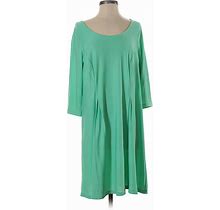 As U Wish Casual Dress - Midi Scoop Neck 3/4 Sleeve: Green Solid Dresses - Women's Size 0