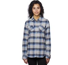 Burnside B5210 Plaid Boyfriend Flannel Shirt In Gray/Blue Size Small 5210, BN5210