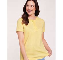 Blair Women's Short Sleeve Pointelle Henley Top - Yellow - 2XL - Womens