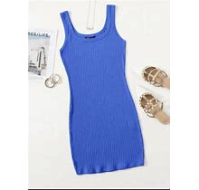 Shein Rib-Knit Blue Bodycon Tank Sundress M Asos Mini Dress