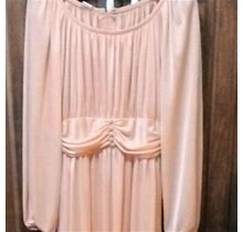 Floor Length Very Soft Peach Dress With Gathered Waist & Buttons